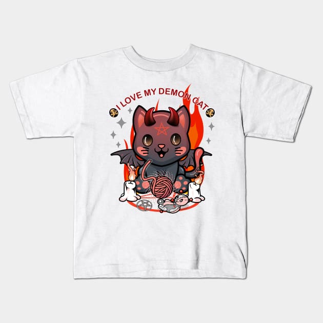 I love My Demon Cat Kids T-Shirt by PalmGallery